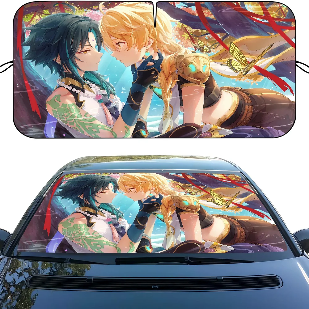 Anime Genshin Impact Xiao Car Window Windscreen Cover Sun Shade Auto Sun Visor Car-covers Car Solar Protection