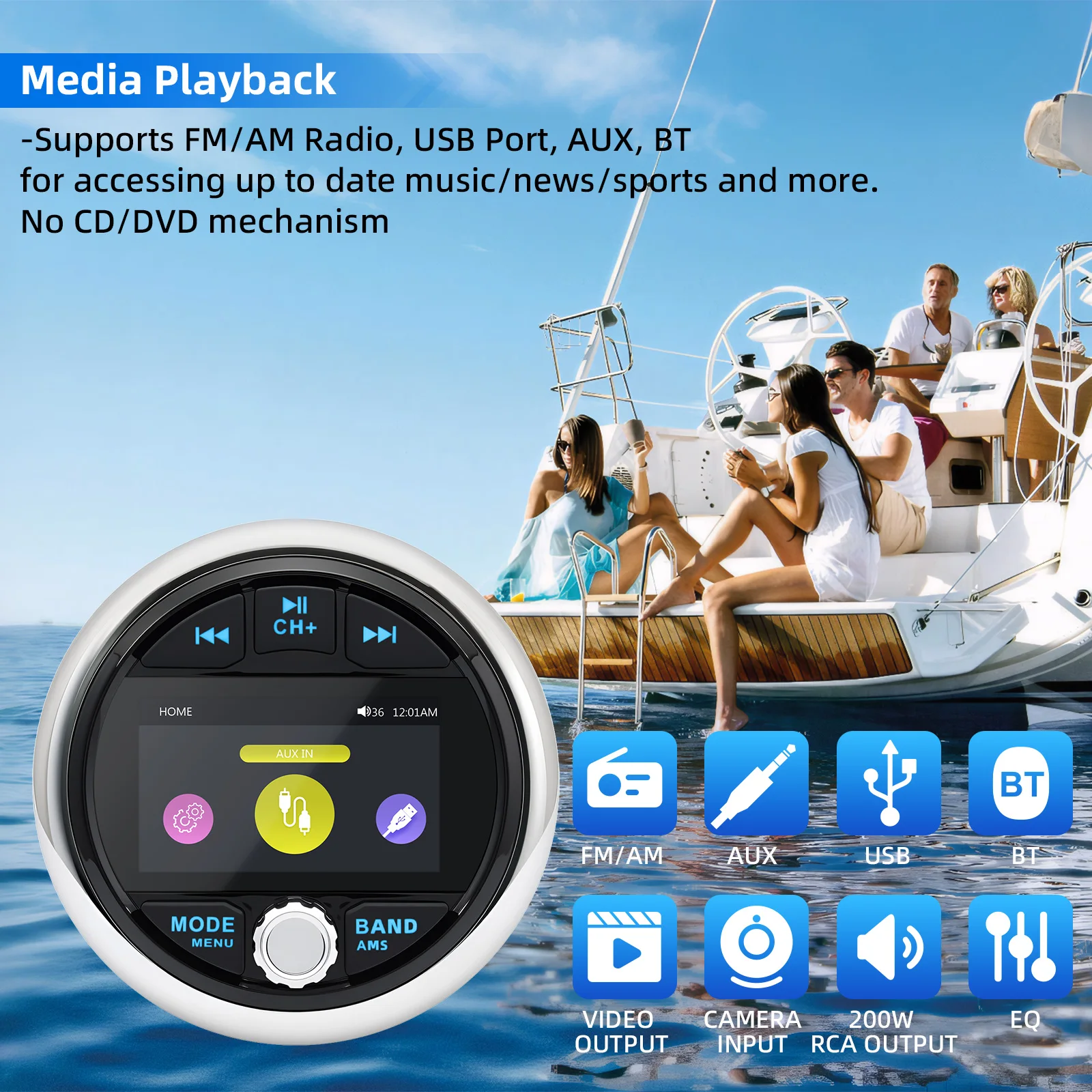 Marine Radio System Media Player MP5 Stereo Bluetooth-compatible FM AM USB Port AUX Digital Waterproof For Yacht ATV UTV Boat