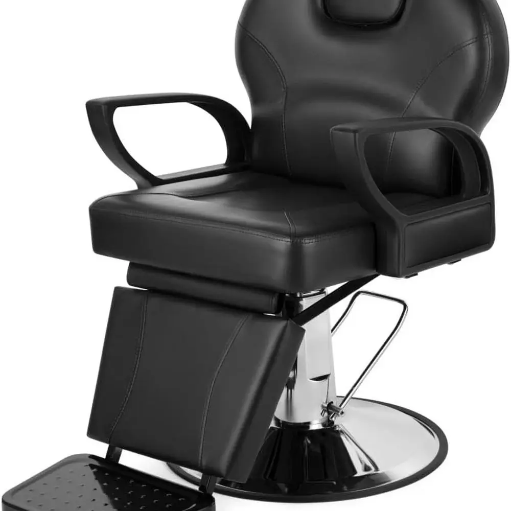 Ergonomic Reclining Salon Chair with Adjustable Height and Headrest, Comfortable and Durable for Hair Stylists, Black