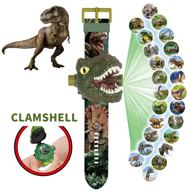 Children Watches Dinosaur 24 Projection Patterns Toys for Boy T-rex Projection Cartoon Watch Clock Kids Christmas Gift