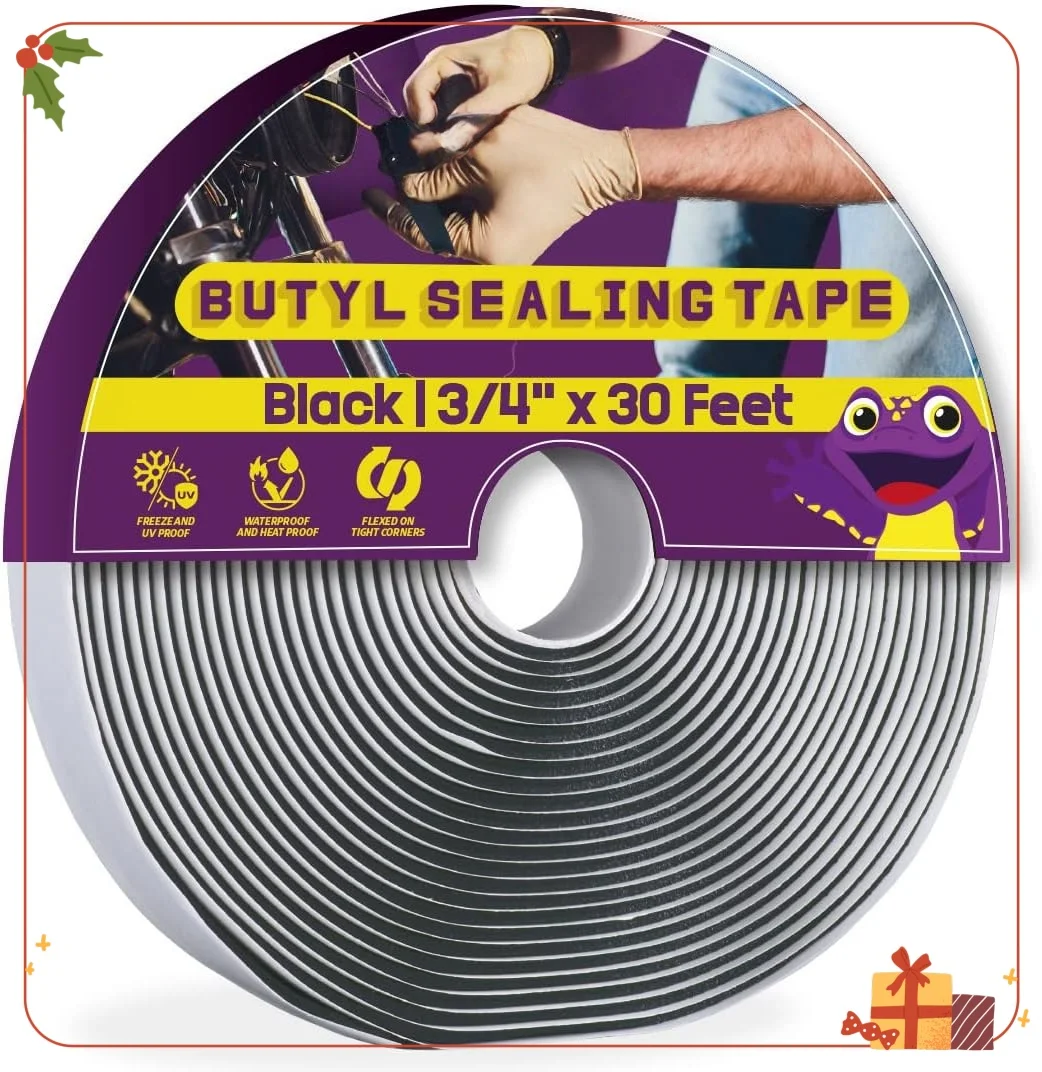Black Butyl Seal Tape 1/8"x3/4"x30ft - Waterproof Repair Tape for RV, Window, Boat, Roof Patching
