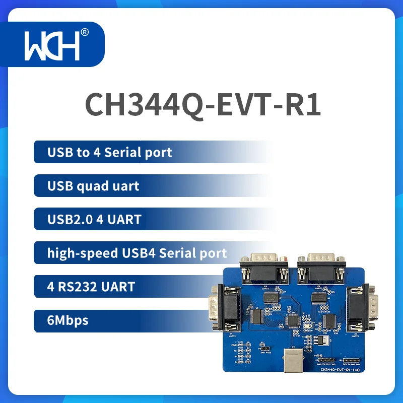 2Pcs/Lot CH344Q Evaluation Board USB to 4 Serial port,USB quad uart,USB2.0 4 UART,high-speed USB4 Serial port,4 RS232 UART,6Mbps