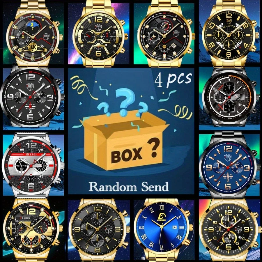 Mystery Box Buy 1 Get 3 Blind Box Random Men's 4-piece Fashion Round Dial Quartz Watches Best Family Friends Christmas New'sGift
