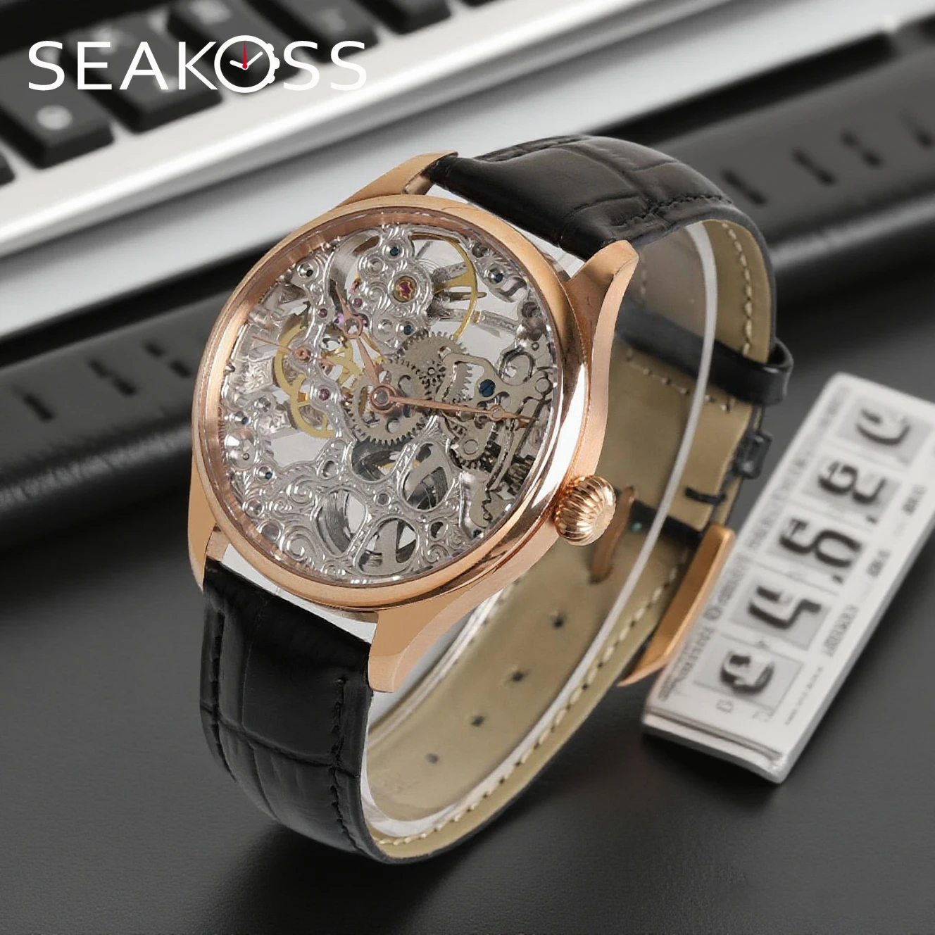 SEAKOSS Gift Watches 3Bar ETA6497 S33600SK Hollow Carved Movement Manual Mechanical Mens Watch 40mm Pilot Wristwatch with Box