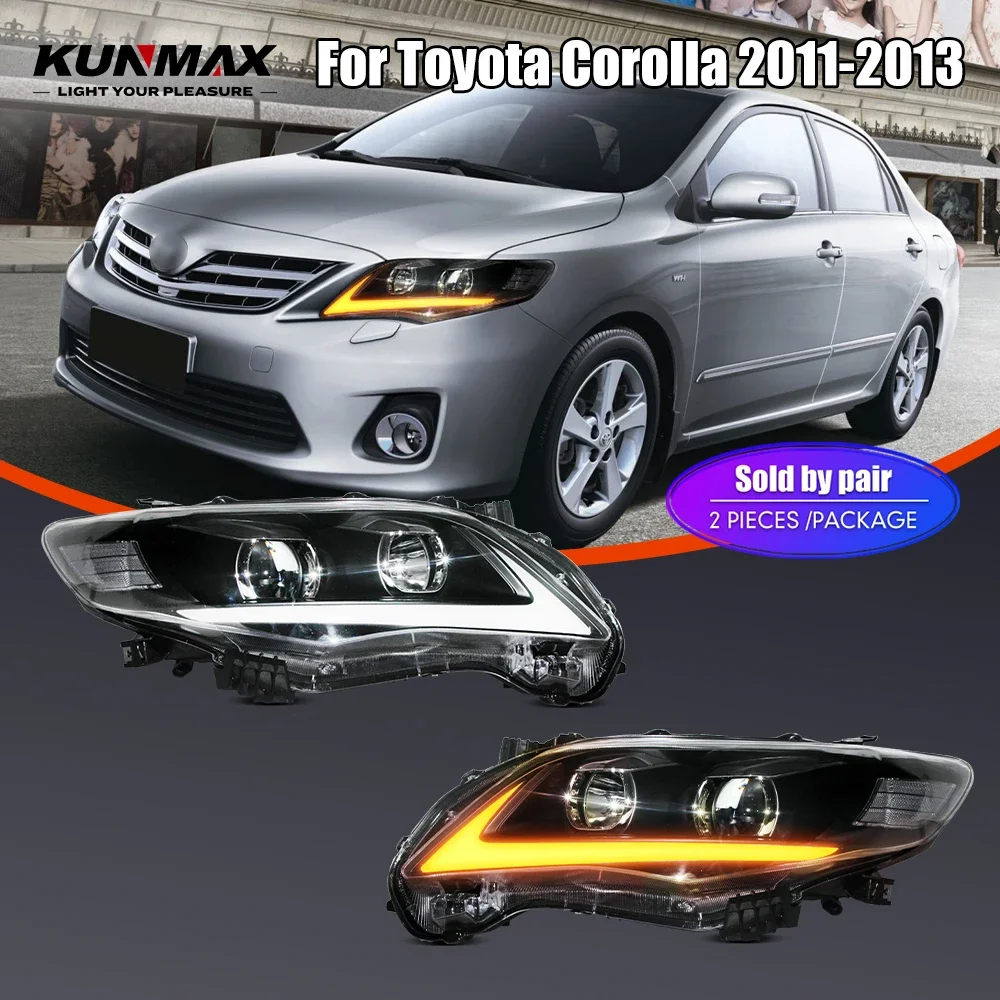 Pair Of LED Car Headlight Assembly For Toyota Corolla 2011-2013 Front Head Lamp DRL Turning Signal Headlights Plug and Play