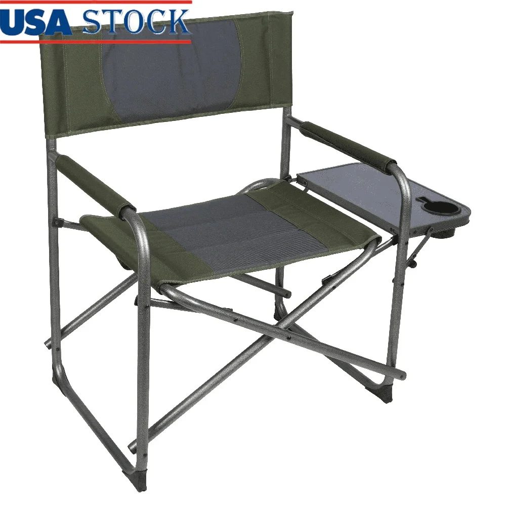 Oversized Foldable Director Chair with Side Table Durable Polyester Steel Frame Easy Transport Outdoor Comfort 600lbs Capacity