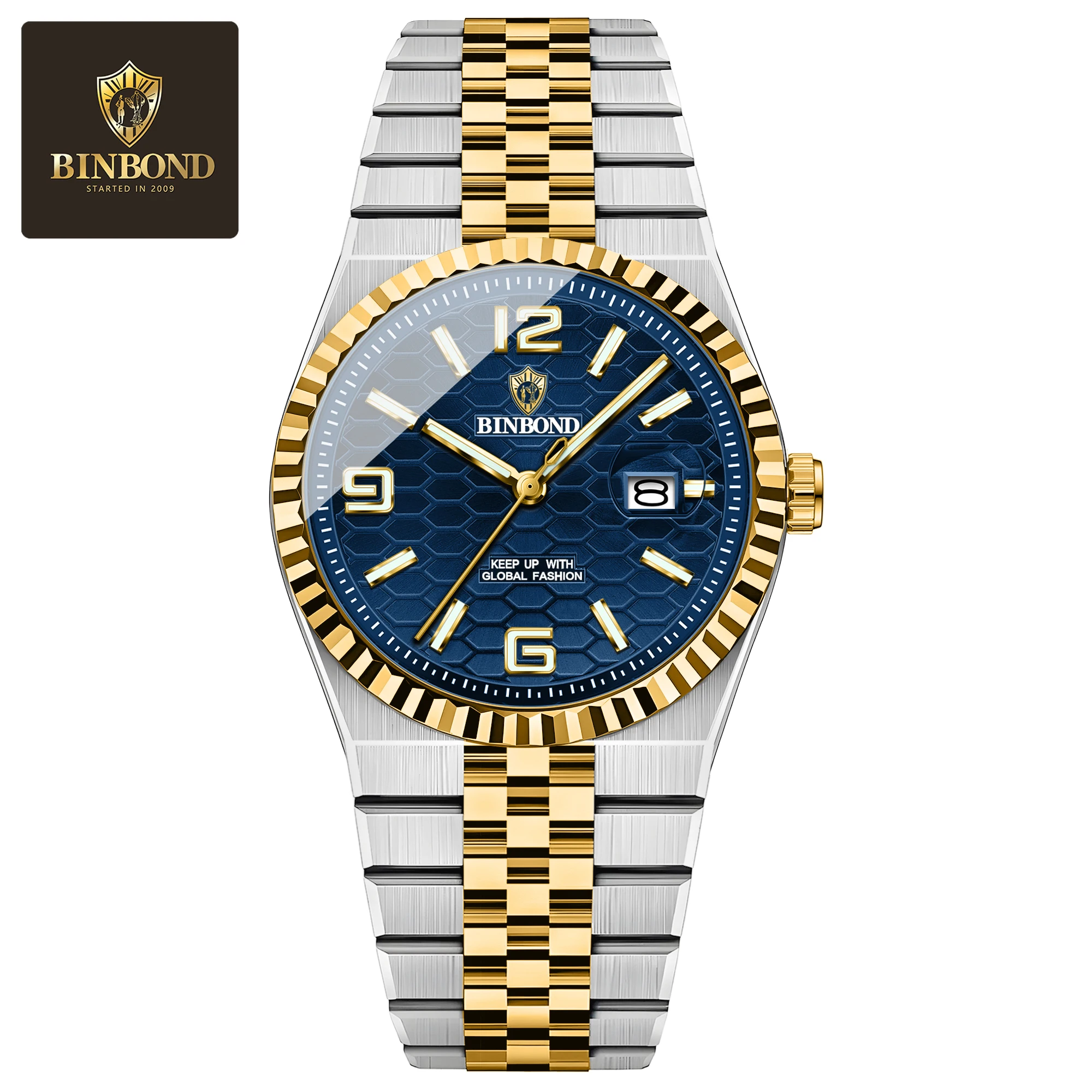 BINBOND Top Brand Luxury Men Quartz Watches Original Watch for Man Waterproof Luminous Date Week Stainless Steel Wristwatch Male