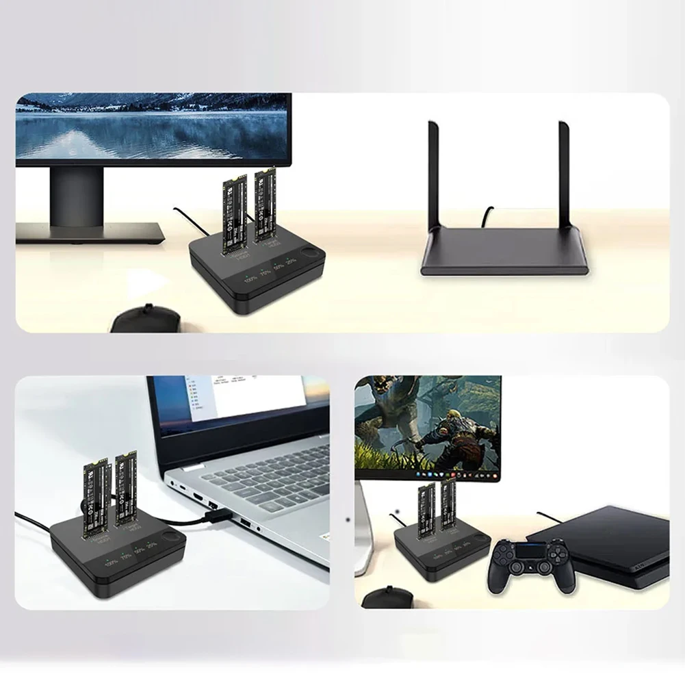 M.2 SATA/NVMe Dual-Bay Hard Disk Copier Offline Clone Hard Drive Docking Station Data Transmission M.2 Cloner with LED Indicator