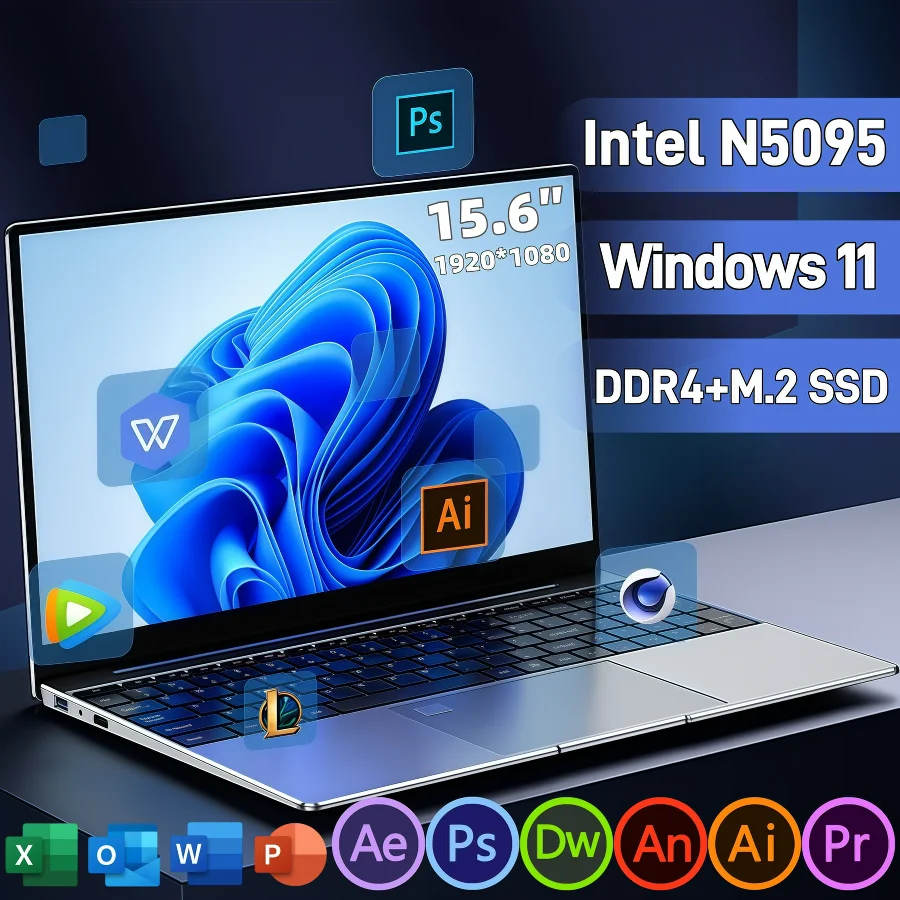 15.6" intel N5095 gaming laptops portable notebook computer pc 16GB 32GB DDR4 512G/1TB SSD IPS Windows11 Backlit Keyboard deals