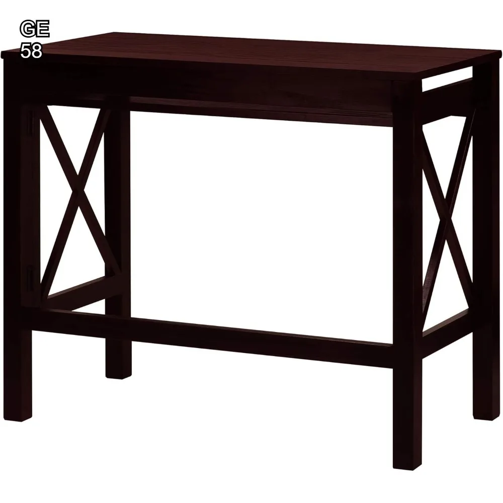 Foldable Desk with Pull-Out Tray, Espresso Finish, Modern X-Design for Home Office