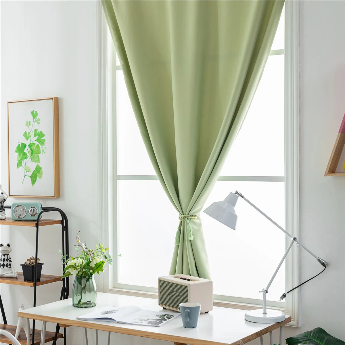 1Pcs Blackout Curtain Punch Free Pure Color Thickened Window Drape Tape Decoration Curtain with Belt for Home Bedroom Kids Room